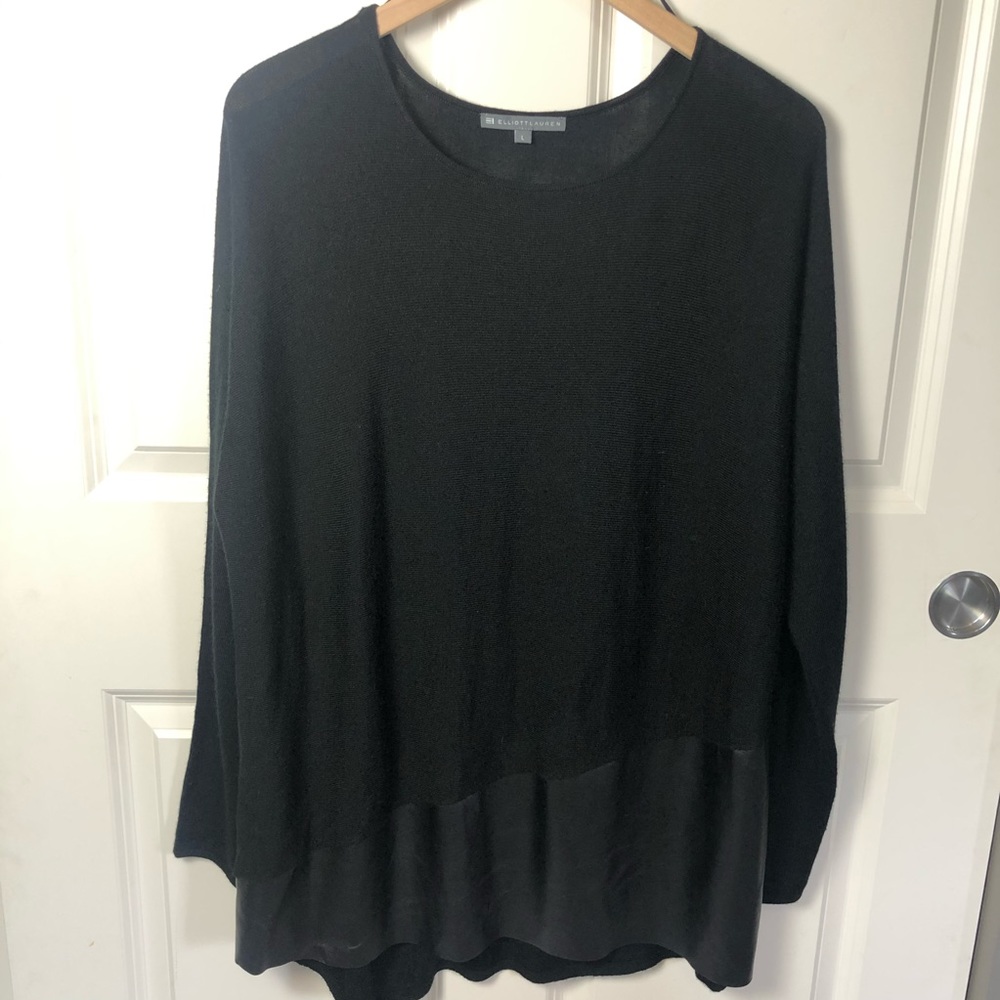 Elliott Lauren black sweater with faux leather hem
